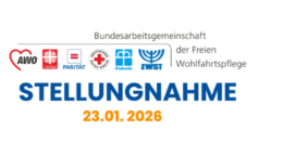 Banner mit Logos der Wohlfahrtsverbände und Schriftzug Stellungnahme