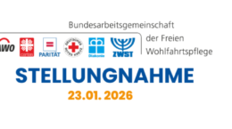 Banner mit diversen Logos der Wohlfahrtsverbände und Schriftzug Stellungnahme