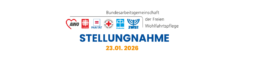 Banner mit diversen Logos der Wohlfahrtsverbände und Schriftzug Stellungnahme