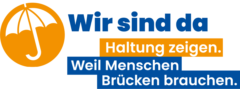 Logo der Aktionswoche der katholischen Betreuungsvereine mit Schriftzug Wir sind da Haltung zeigen weil Menschen Brücken brauchen