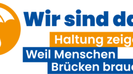 Logo der Aktionswoche der katholischen Betreuungsvereine mit Schriftzug Wir sind da Haltung zeigen weil Menschen Brücken brauchen